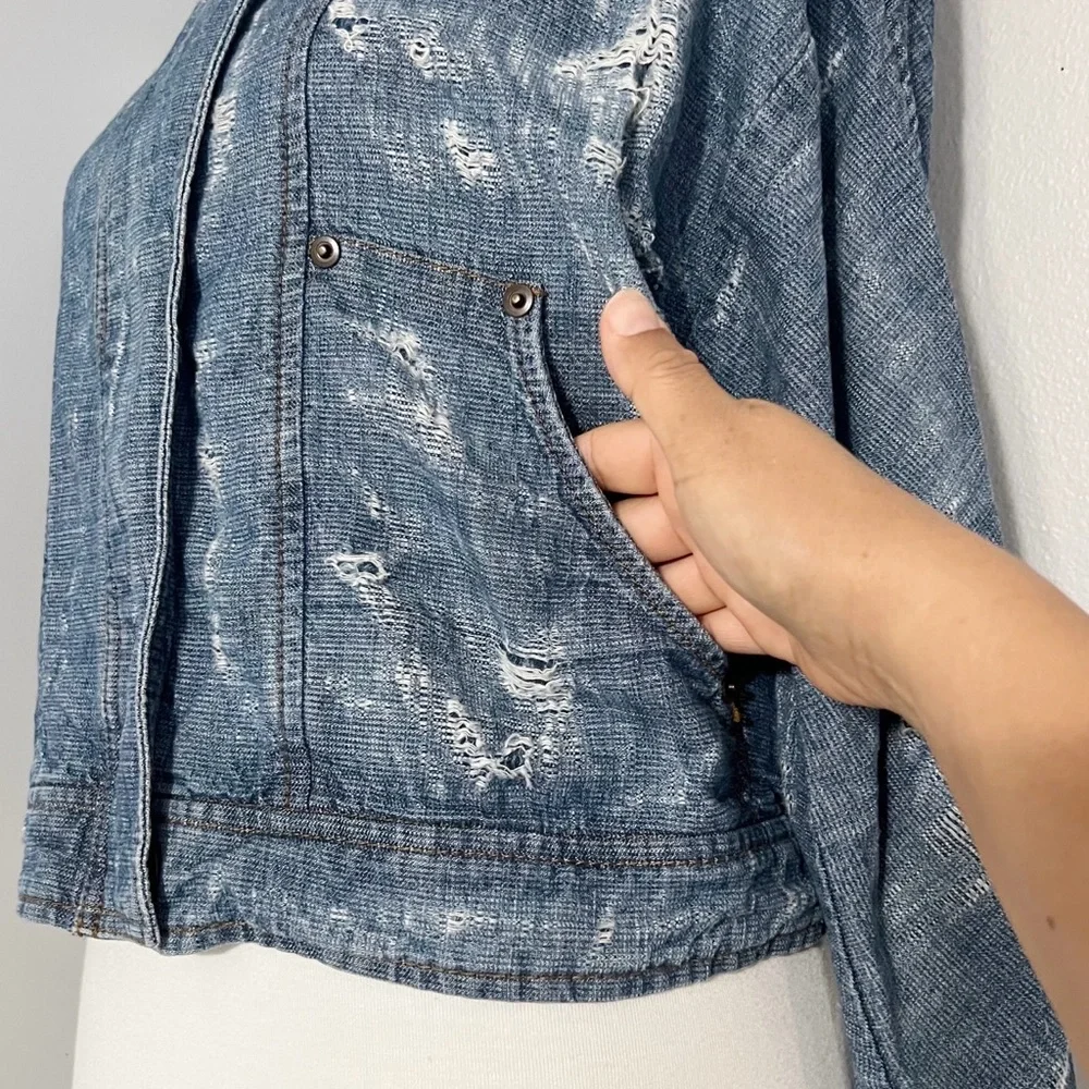 Free People Tattered Tennis Jacket In Indigo Size XS - Picture 10 of 12